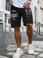 Men's Denim Baggy Shorts Distressed Knee Length Jorts