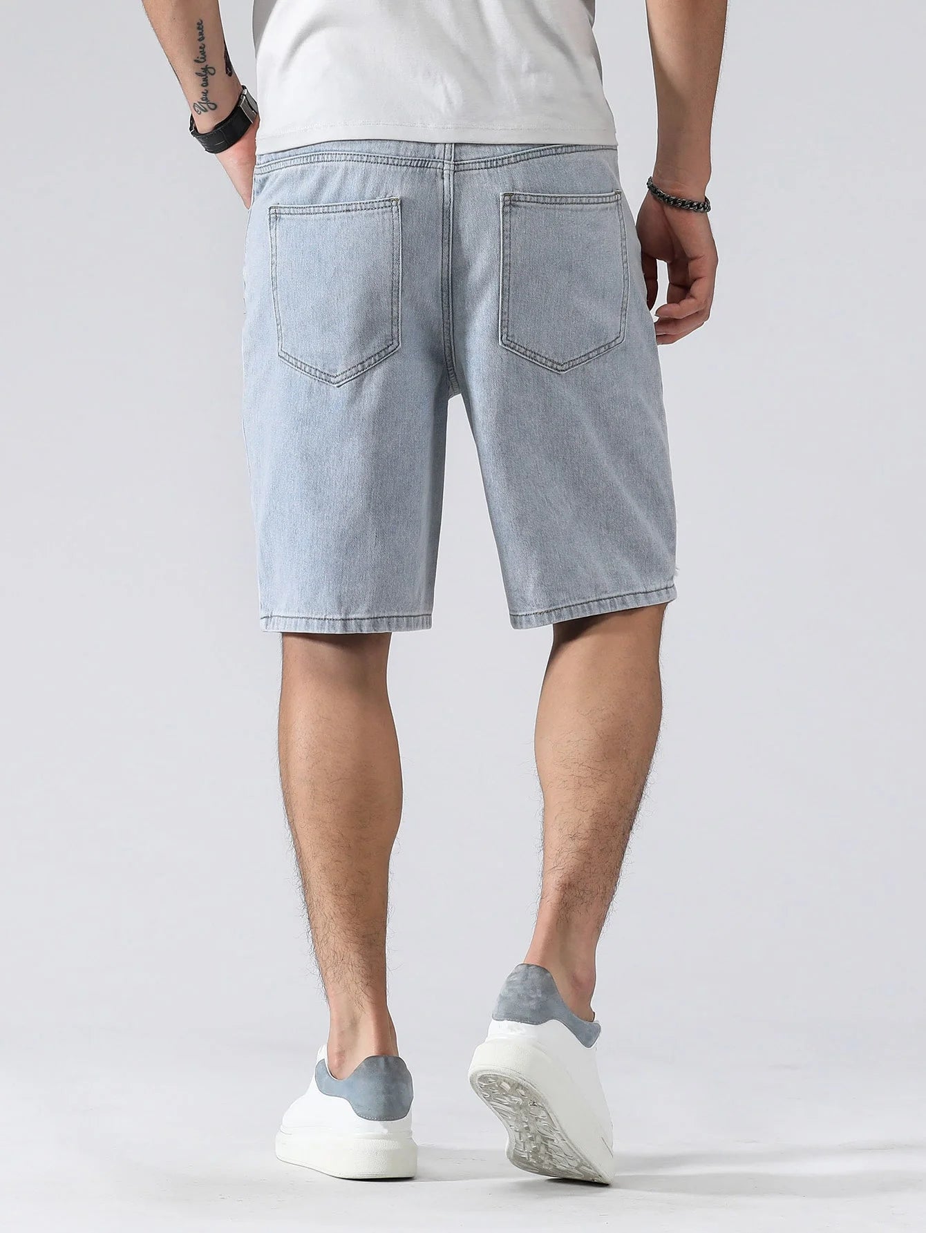 Men's Denim Baggy Shorts Distressed Knee Length Jorts