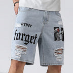 Men's Denim Baggy Shorts Distressed Knee Length Jorts