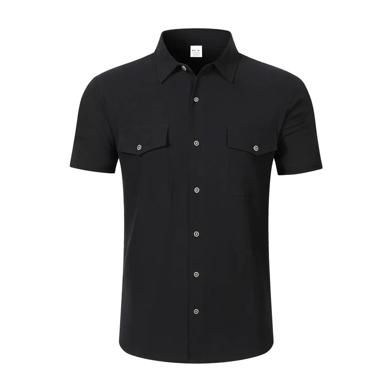 Men's Linen Short Sleeve Shirt With Double Chest Pockets