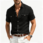 Men's Linen Short Sleeve Shirt With Double Chest Pockets