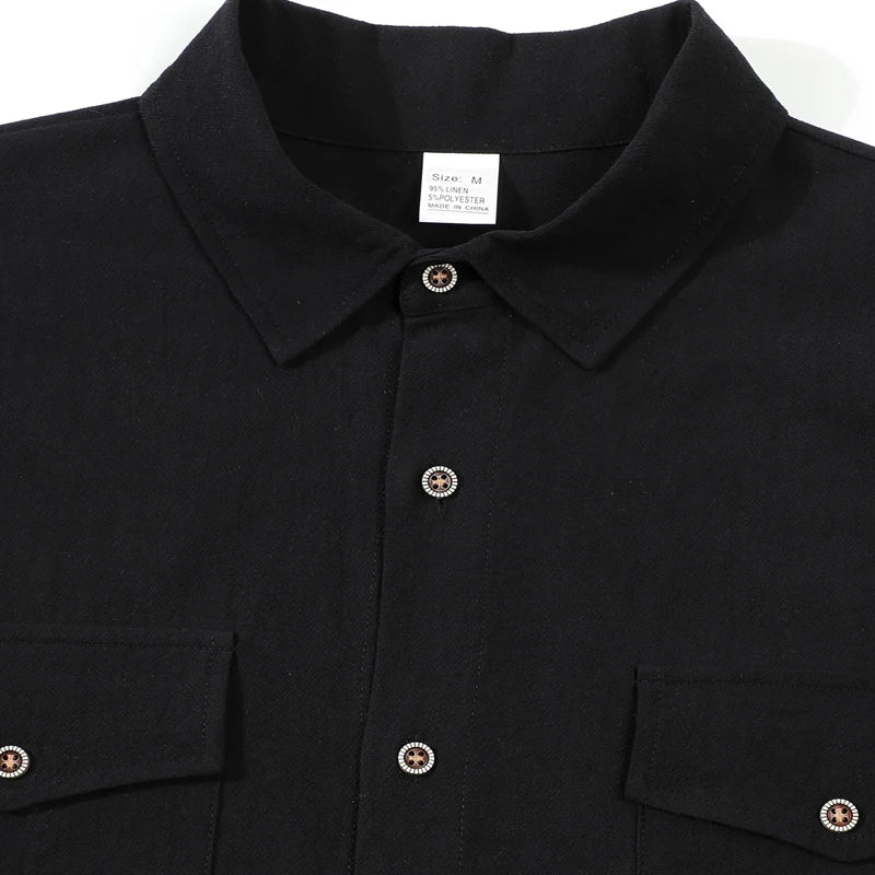 Men's Linen Short Sleeve Shirt With Double Chest Pockets