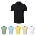 Men's Linen Short Sleeve Shirt With Double Chest Pockets