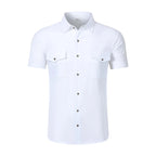 Men's Linen Short Sleeve Shirt With Double Chest Pockets