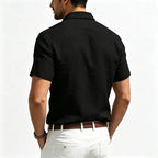 Men's Linen Short Sleeve Shirt With Double Chest Pockets