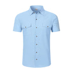 Men's Linen Short Sleeve Shirt With Double Chest Pockets