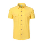 Men's Linen Short Sleeve Shirt With Double Chest Pockets