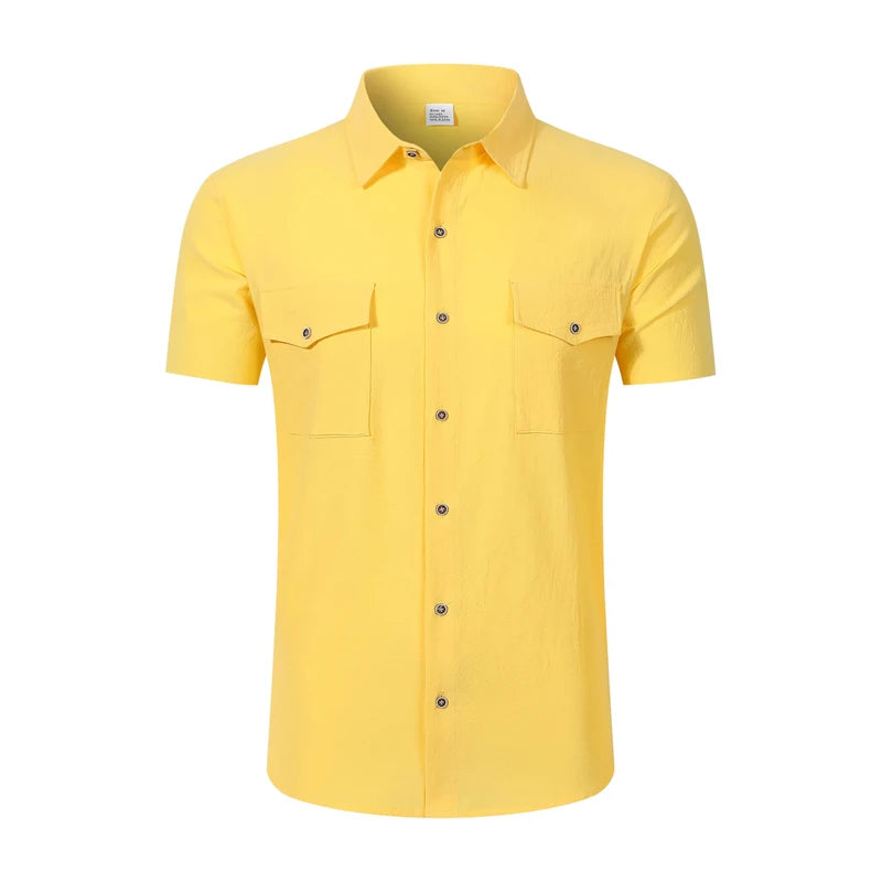 Men's Linen Short Sleeve Shirt With Double Chest Pockets