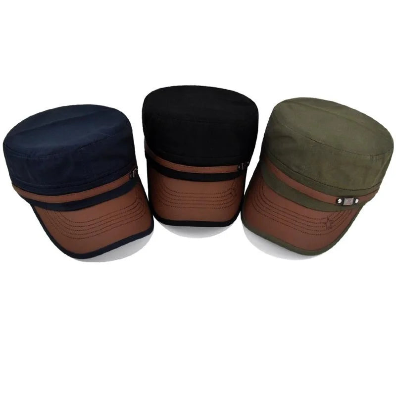 Embroidered Flat Cap Vintage Military Cadet Design – Unisex Adjustable