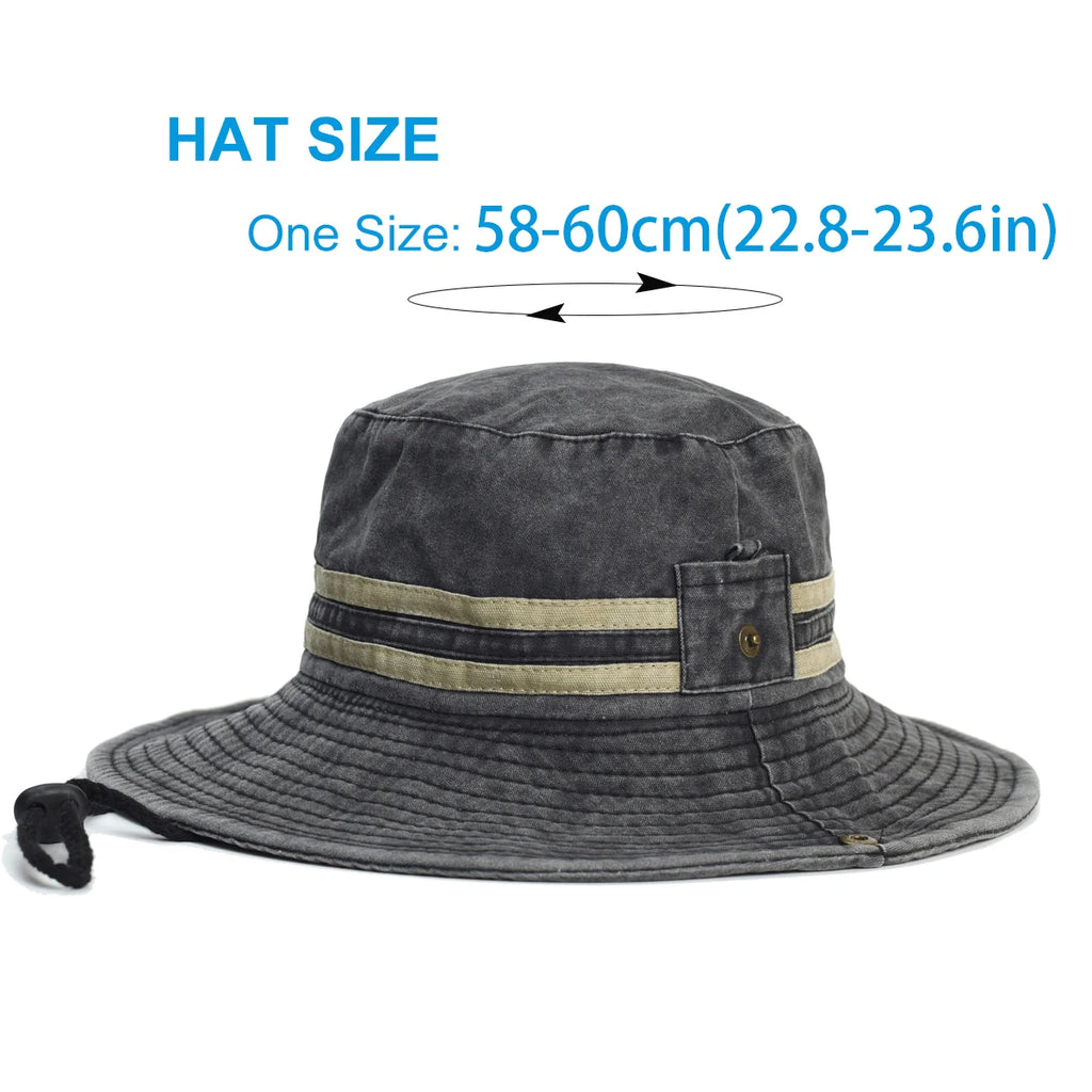 Fishing Hiking Sun Wide Brim Bucket Hat Cotton Outdoor Safari Style