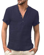 Men's Cotton Linen Shirt Stylish Cool Casual Loose-Fitting Top