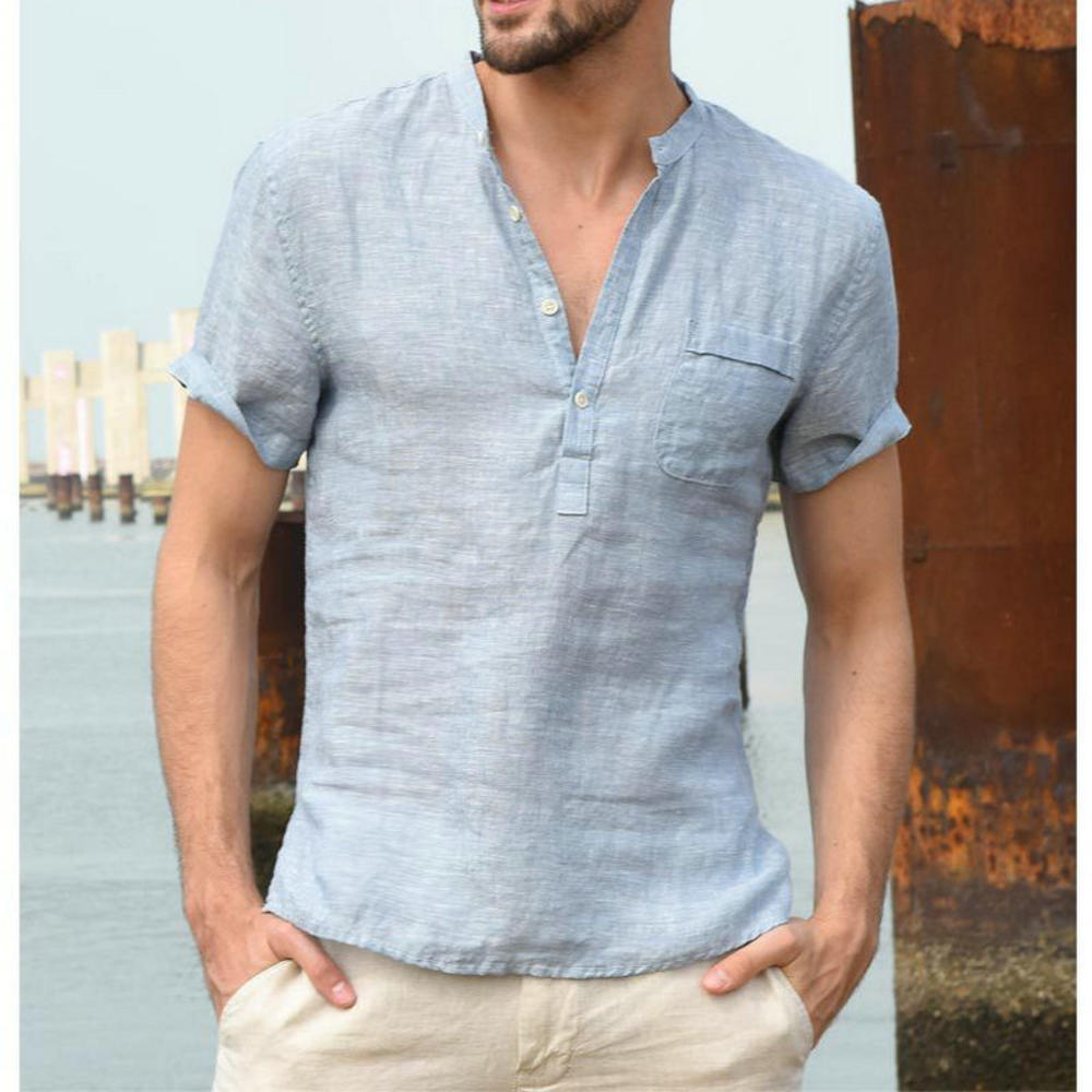 Men's Cotton Linen Shirt Stylish Cool Casual Loose-Fitting Top