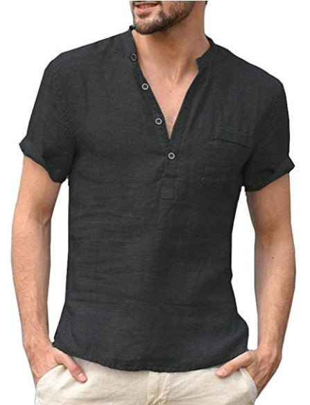 Men's Cotton Linen Shirt Stylish Cool Casual Loose-Fitting Top