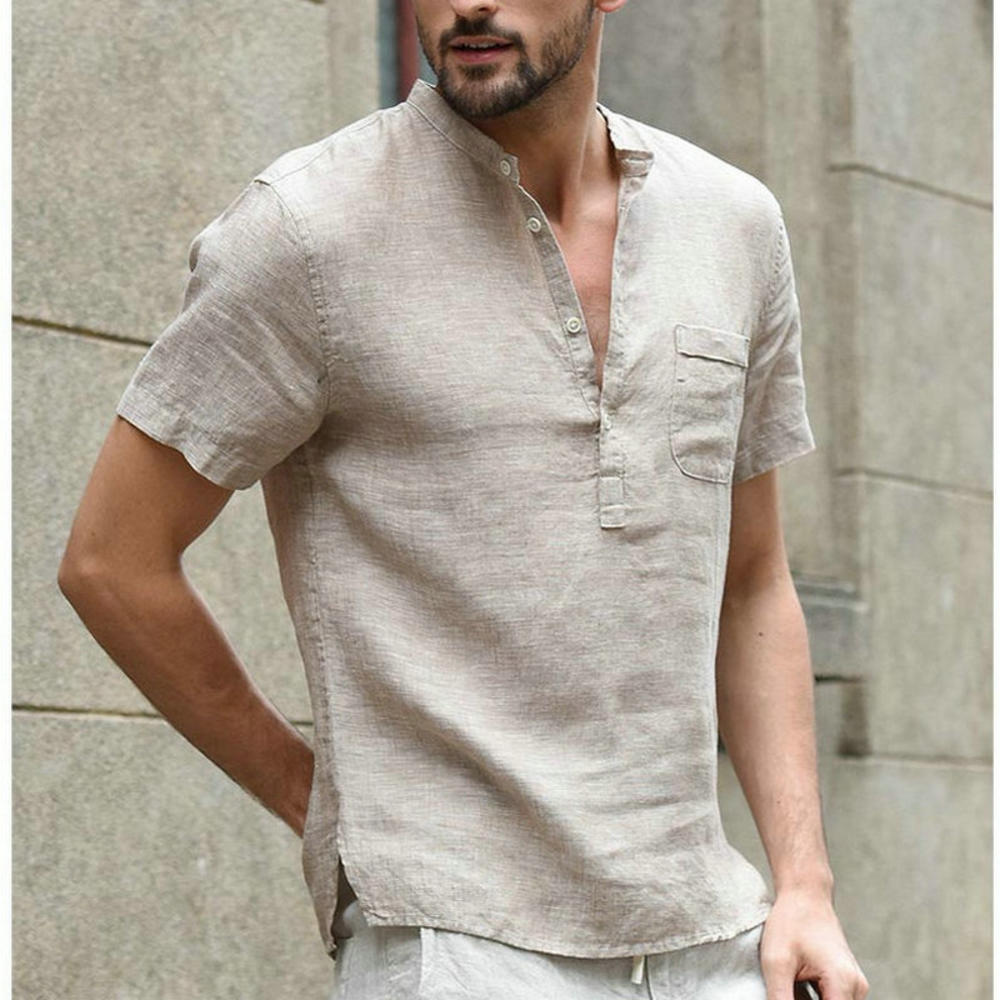 Men's Cotton Linen Shirt Stylish Cool Casual Loose-Fitting Top