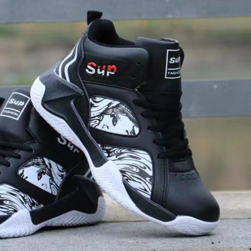 Men's High Top Basketball Street Statement Kicks Flame Wave Pattern