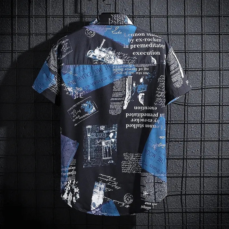 Short Sleeve Vintage Newspaper Print Shirt