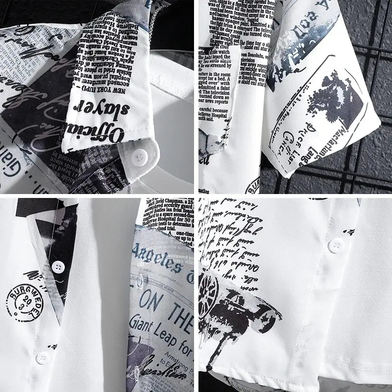 Short Sleeve Vintage Newspaper Print Shirt