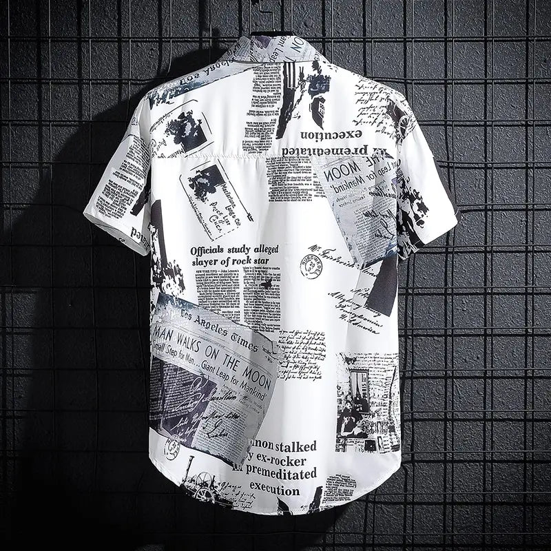 Short Sleeve Vintage Newspaper Print Shirt