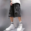 Men's Baggy Distressed Denim Shorts 3/4 Mid Length Jorts