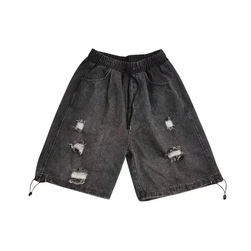 Men's Baggy Distressed Denim Shorts 3/4 Mid Length