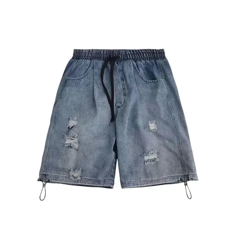 Men's Baggy Distressed Denim Shorts 3/4 Mid Length
