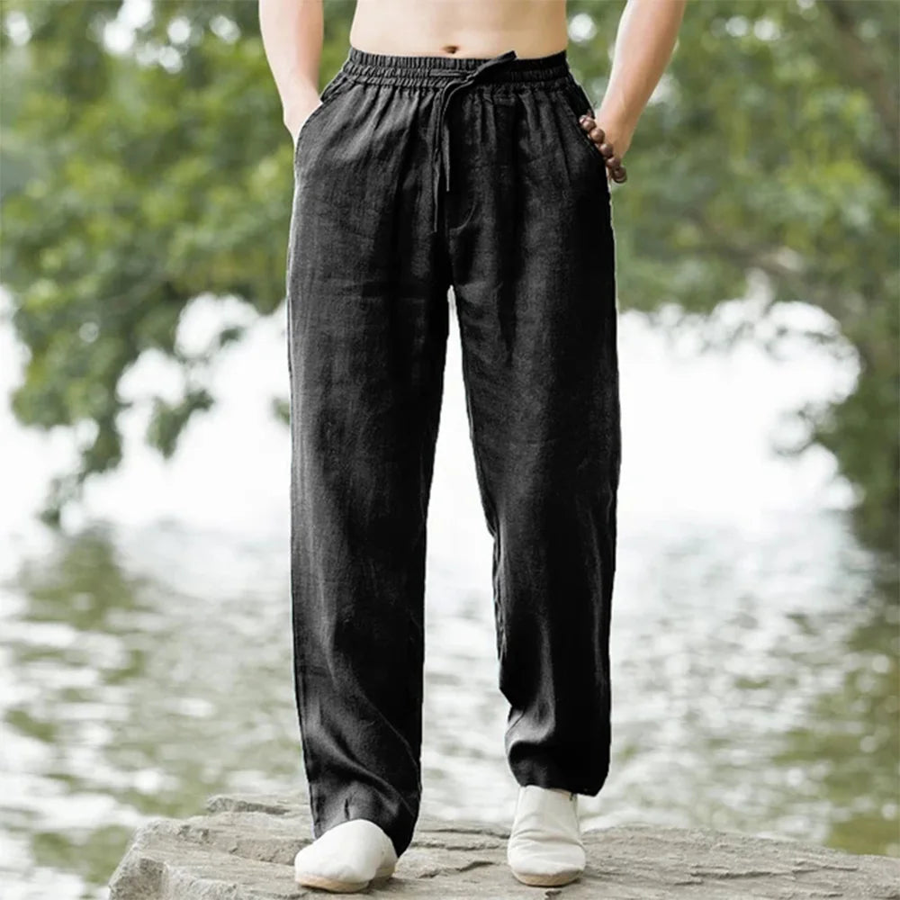 Men's Cotton Linen Beach Pants Loose Fit