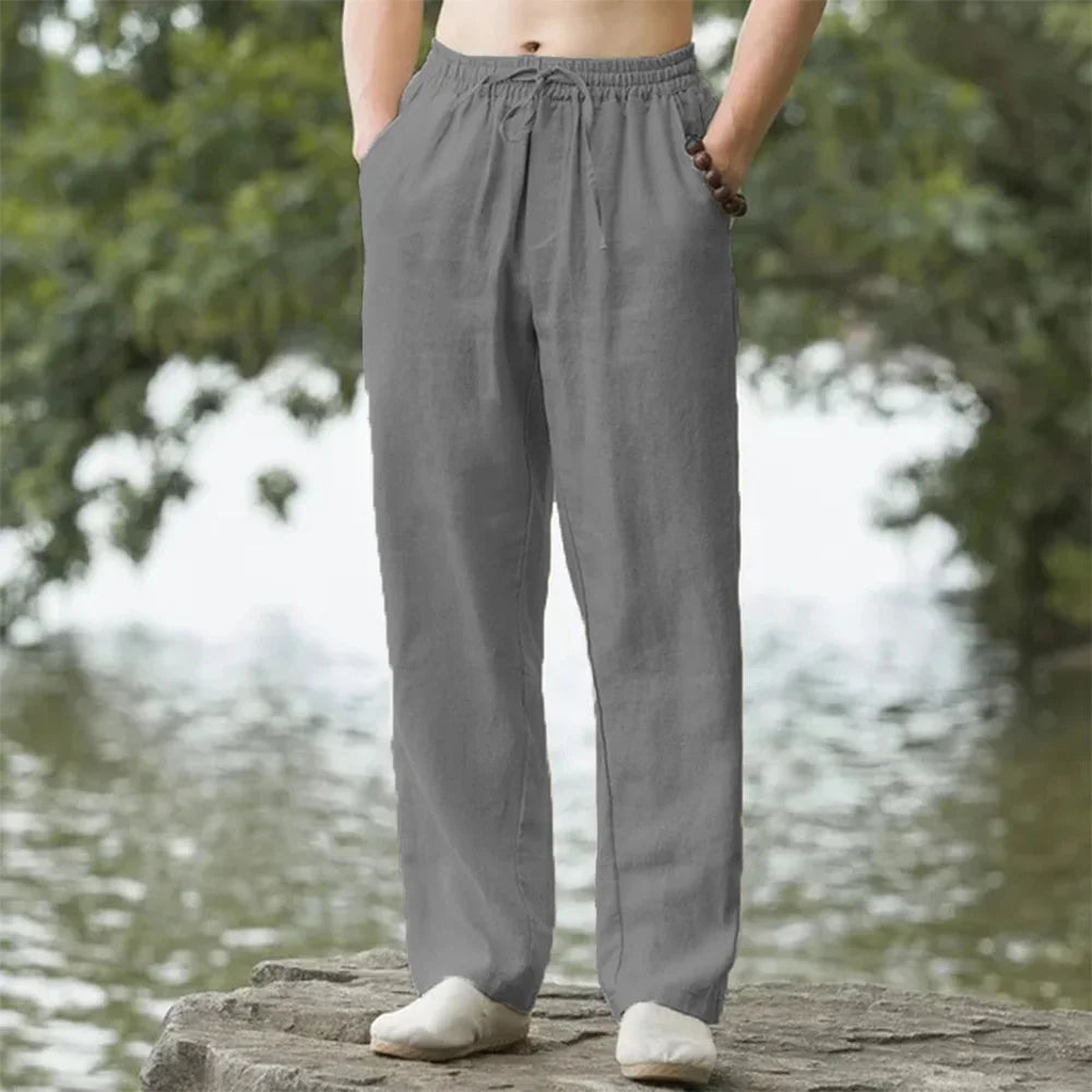 Men's Cotton Linen Beach Pants Loose Fit