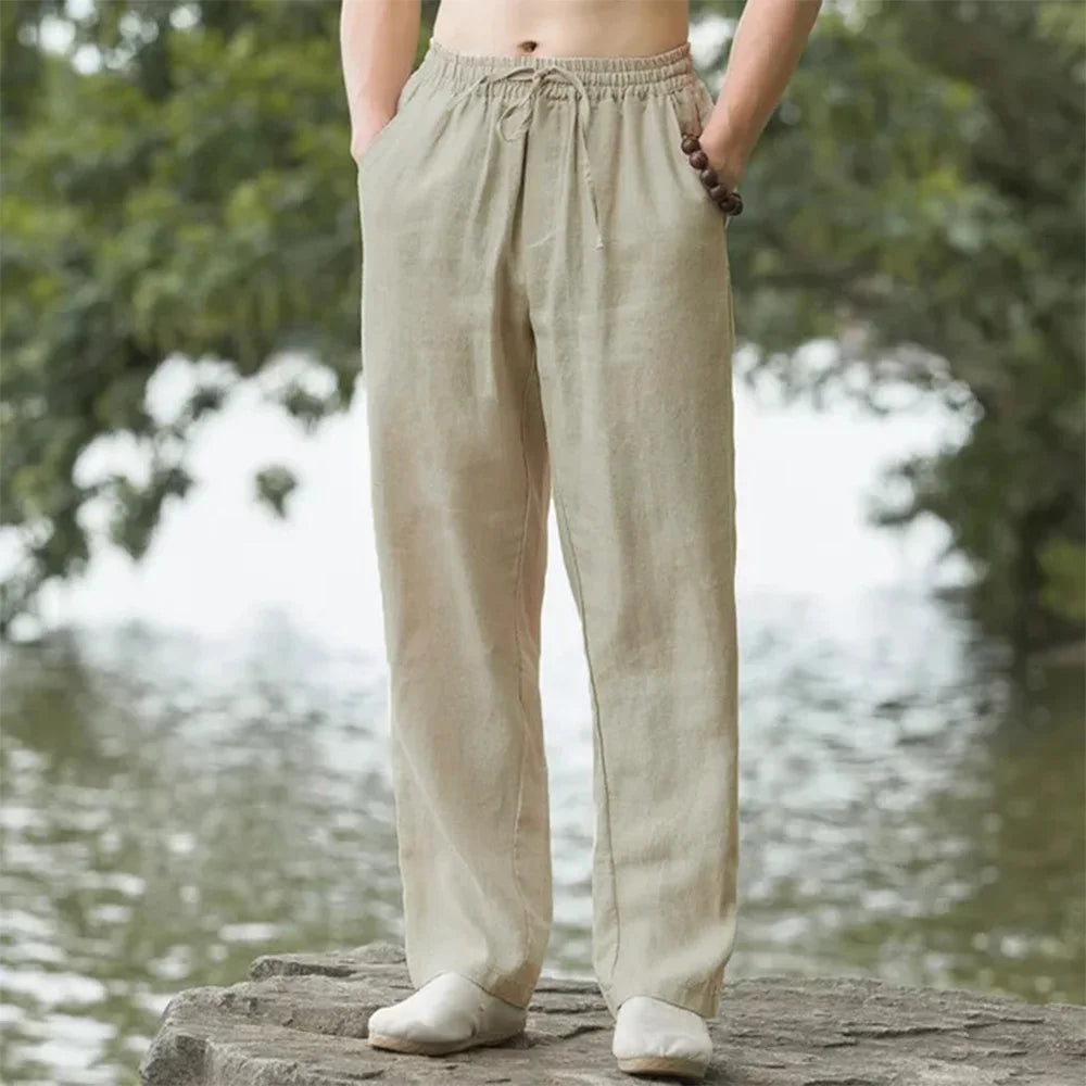 Men's Cotton Linen Beach Pants Loose Fit