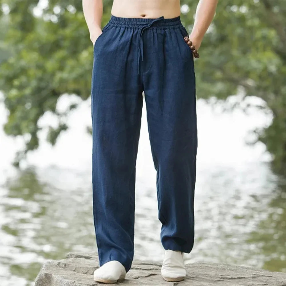 Men's Cotton Linen Beach Pants Loose Fit