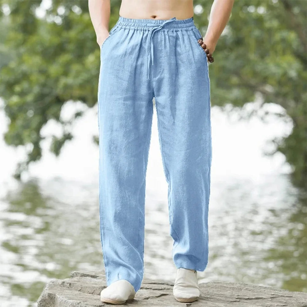 Men's Cotton Linen Beach Pants Loose Fit