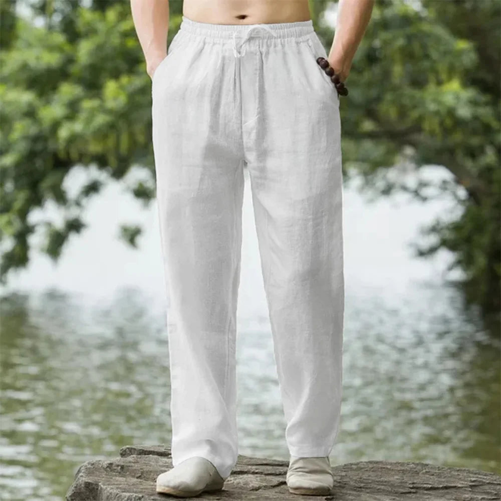 Men's Cotton Linen Beach Pants Loose Fit