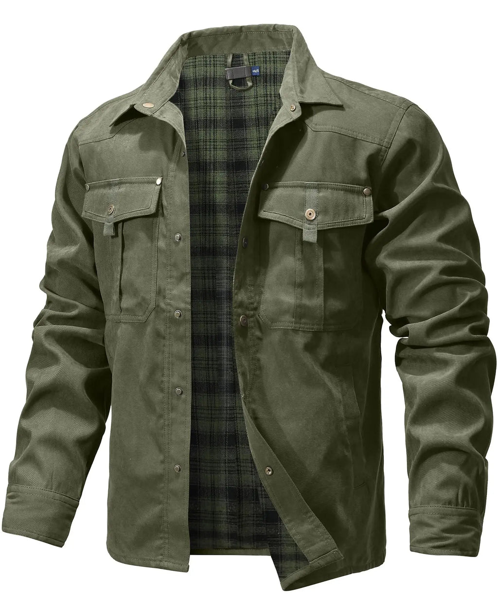 Men's Flannel Lined Overshirt | Snap Button Shirt Jacket Shacket