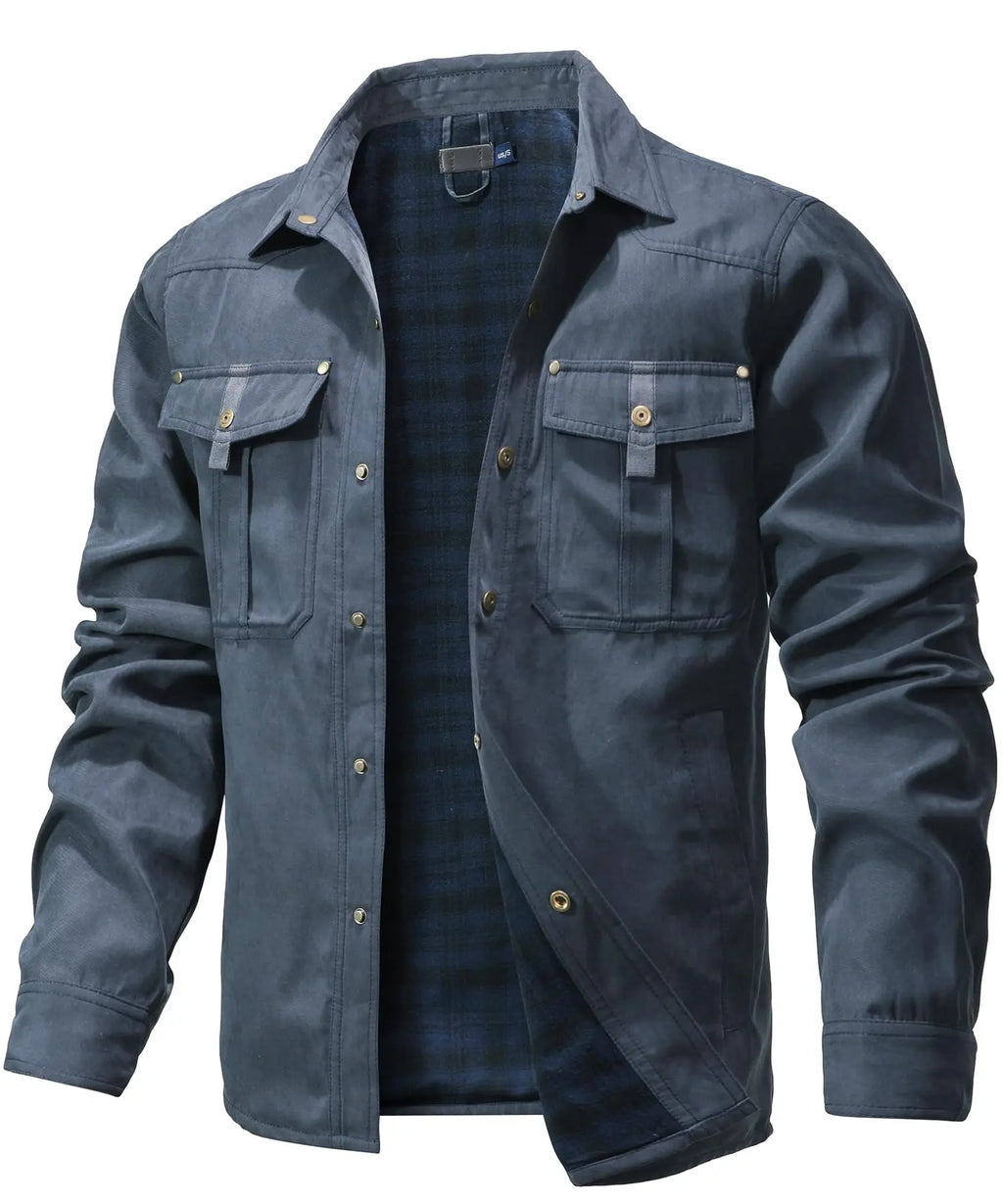 Men's Flannel Lined Overshirt | Snap Button Shirt Jacket Shacket