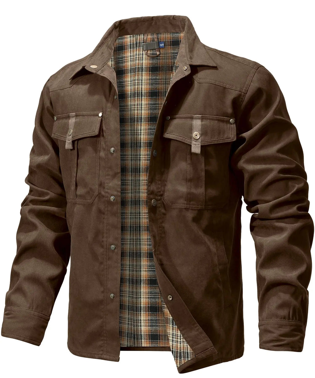 Men's Flannel Lined Overshirt | Snap Button Shirt Jacket Shacket