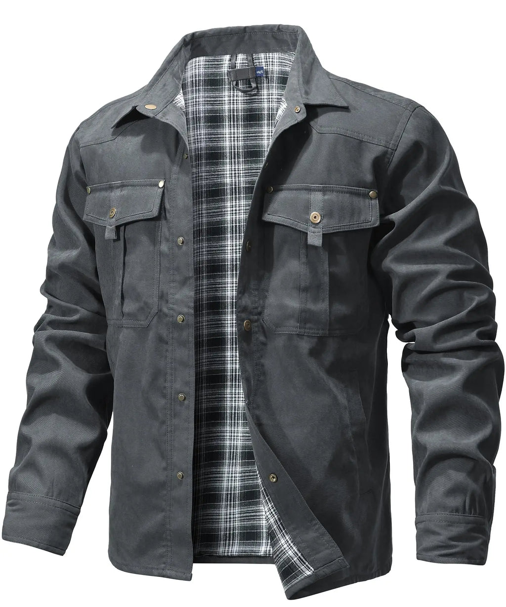 Men's Flannel Lined Overshirt | Snap Button Shirt Jacket Shacket