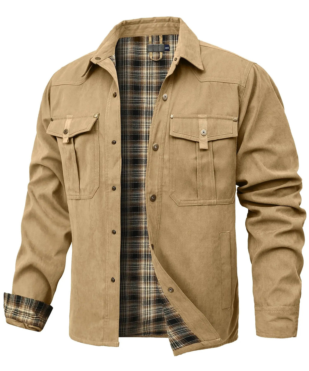 Men's Flannel Lined Overshirt | Snap Button Shirt Jacket Shacket