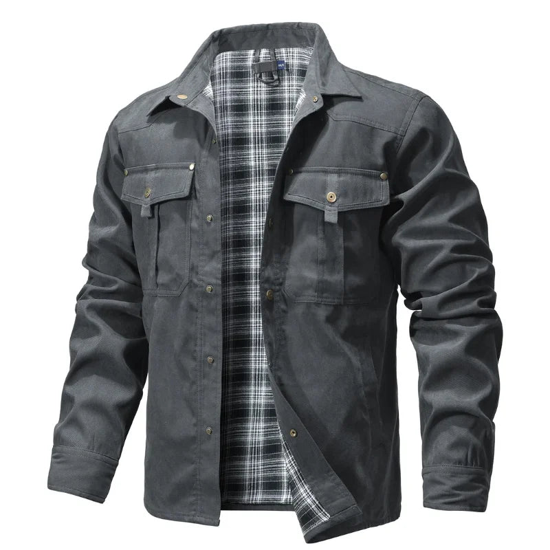 Men's Flannel Lined Overshirt | Snap Button Shirt Jacket Shacket