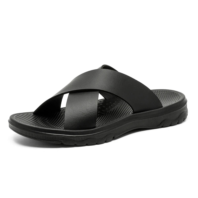 Men's Leather Sandals Crisscross Straps with Soft Sole