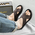 Men's Leather Sandals Crisscross Straps with Soft Sole