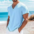 Men's Lightweight V-Neck Frayed Edge T-shirt - Casual Summer Beach Top