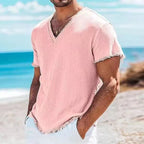 Men's Lightweight V-Neck Frayed Edge T-shirt - Casual Summer Beach Top