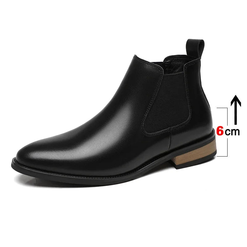 Men's Platform Leather Boots Elevator Chelsea Heel Shoes 6cm