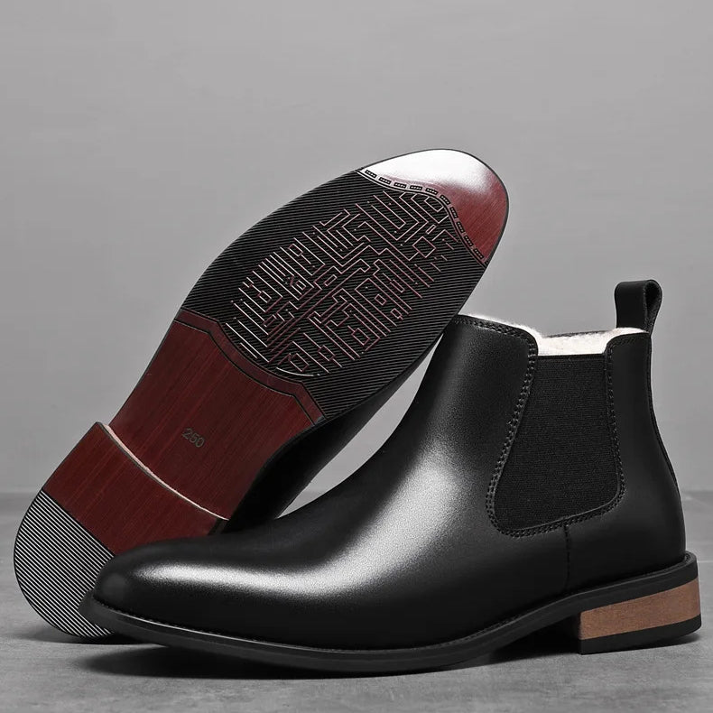 Men's Platform Leather Boots Elevator Chelsea Heel Shoes 6cm