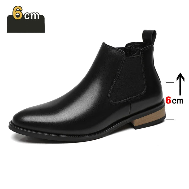 Men's Platform Leather Boots Elevator Chelsea Heel Shoes 6cm
