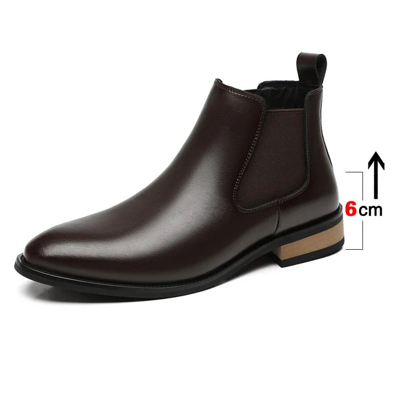 Men's Platform Leather Boots Elevator Chelsea Heel Shoes 6cm
