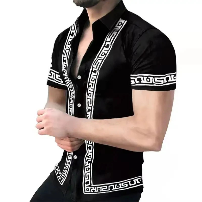 Men's Striped Geometric Short-Sleeve Shirt