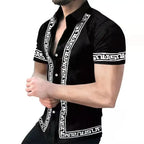 Men's Striped Geometric Short-Sleeve Shirt