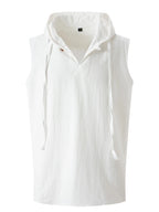 Men's Sleeveless Cotton Linen Singlet Hoodie Tank Top