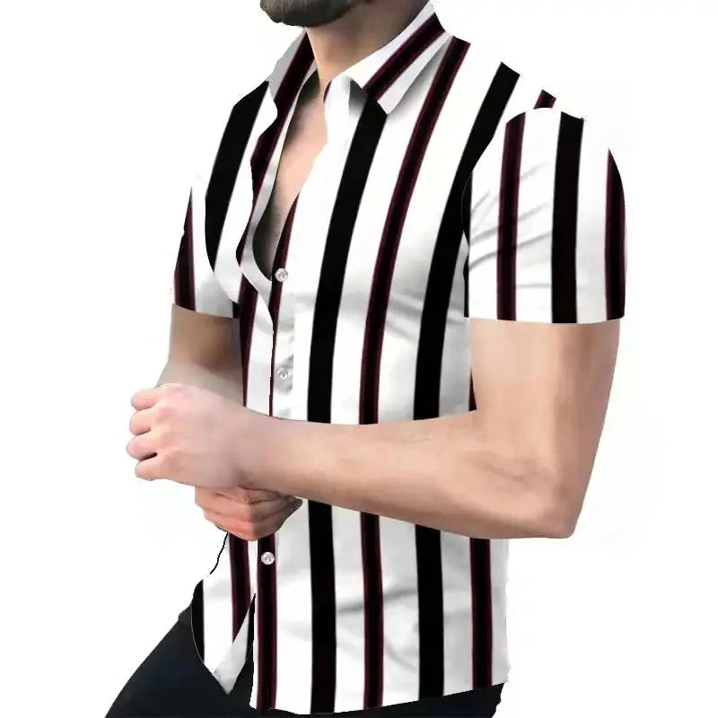 Men's Striped Shirts Short-Sleeve Summer Stripes Top in Big Man Sizes