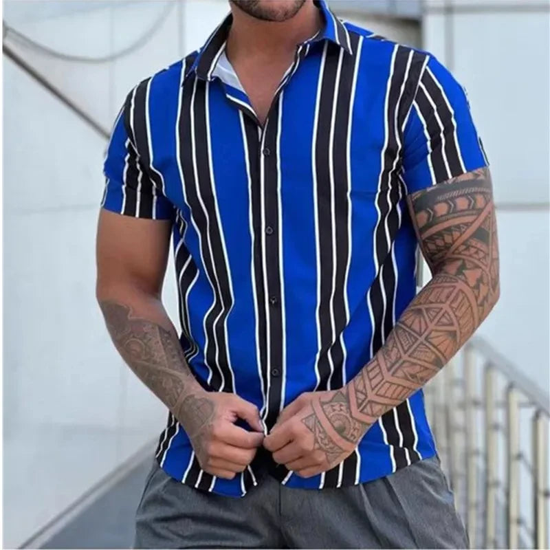 Men's Striped Shirts Short-Sleeve Summer Stripes Top in Big Man Sizes